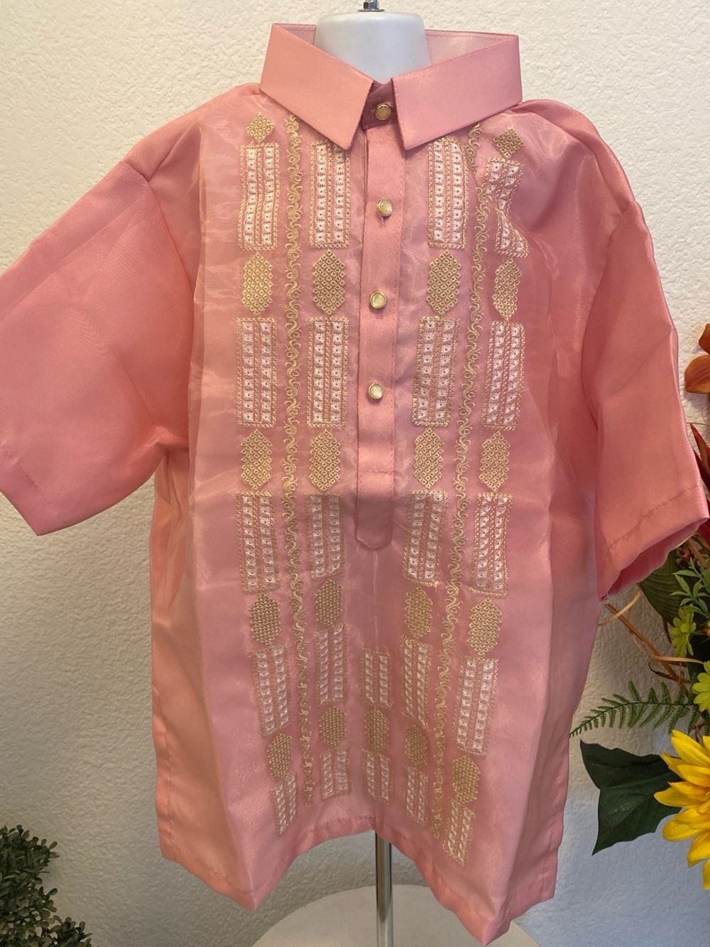 Traditional Pink Embroidered Kids Barong Tagalog